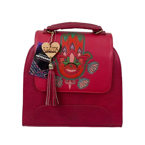 MOCHILA WEN TODO PIEL LISO MANDALA ROJO