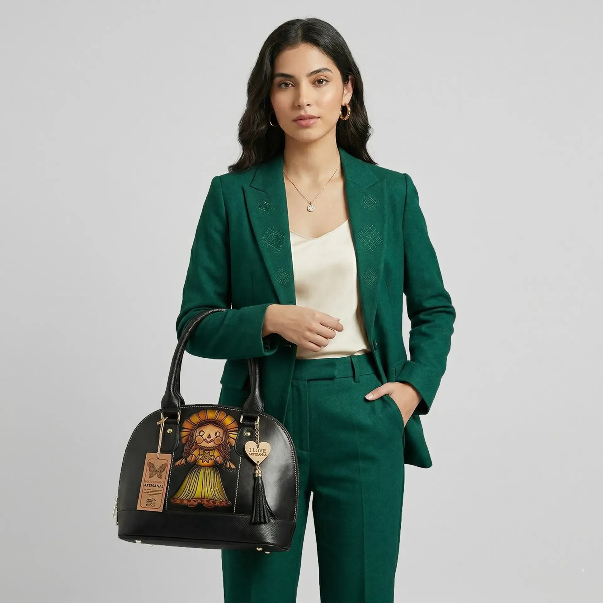 [B05VAAALBN14] BOLSO VAQUETA ARTESANAL ABIGAIL LELE BICOLOR NEGRO 14