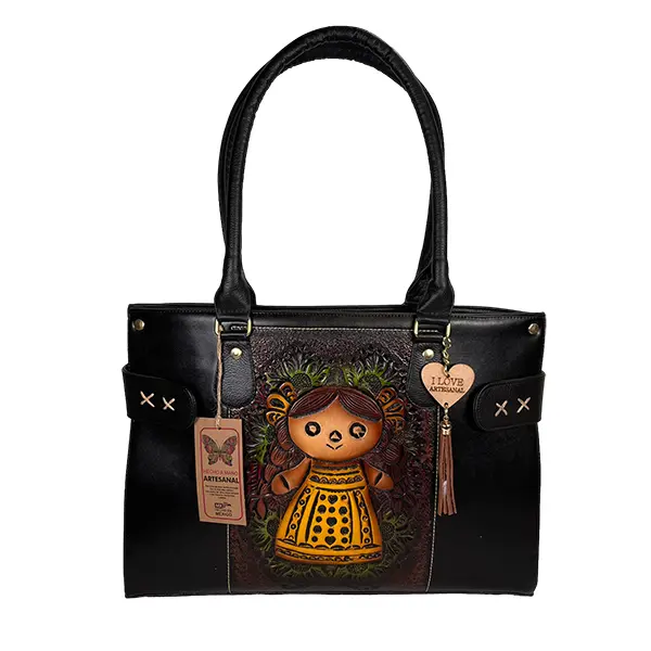 BOLSO VAQUETA ARTESANAL CRUSTACEO LELE BICOLOR NEGRO 03