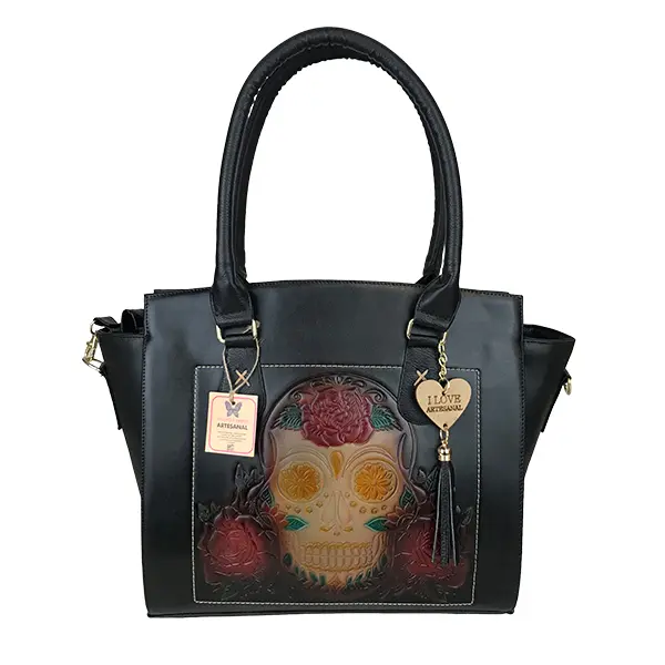 [B05VAAFCBN12] BOLSO VAQUETA ARTESANAL FERNANDA CALAVERA BICOLOR NEGRO 12
