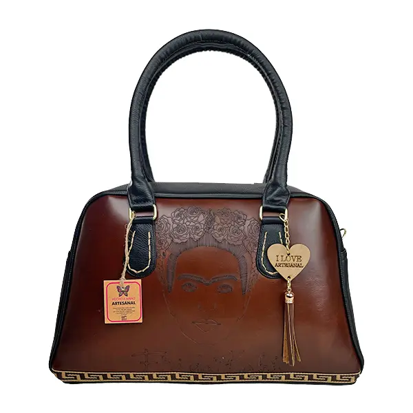 BOLSO VAQUETA ARTESANAL SOL CAFE LASER FRIDA NEGRO H