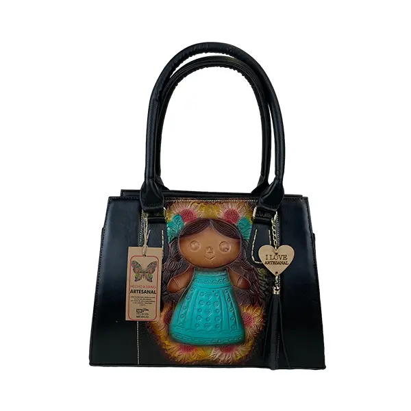 BOLSO VAQUETA ARTESANAL CATALINA 2 LELE BICOLOR NEGRO 04