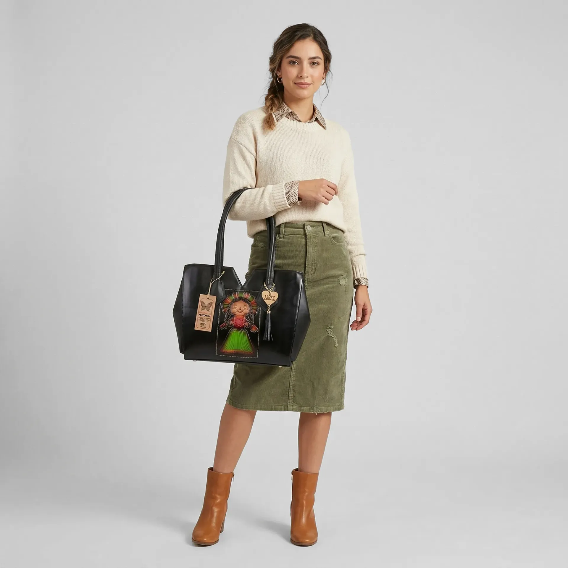 BOLSO VAQUETA ARTESANAL REYNA 2 LELE NEGRO A