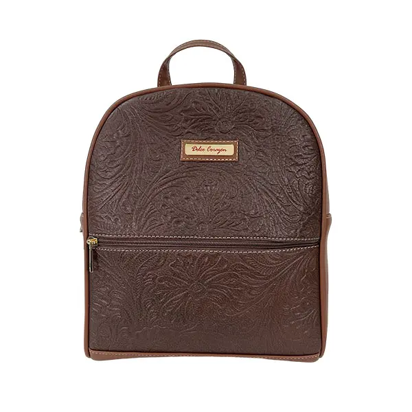 MOCHILA MEDIANA PIEL FLORES CAFE