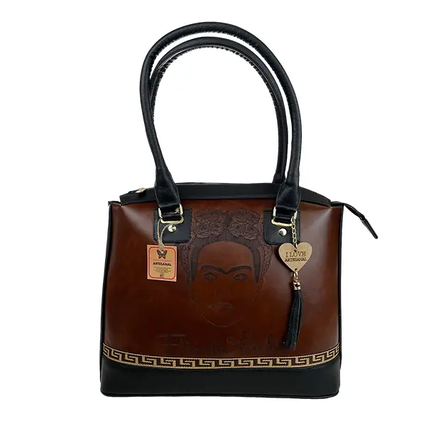 BOLSO VAQUETA ARTESANAL NATALIA CAFE LASER FRIDA NEGRO D
