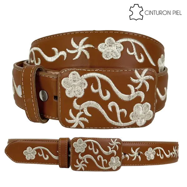 [CIN13DAPBSH34] CINTURON DAMA PIEL BORDADO (SHEDRON, 34)