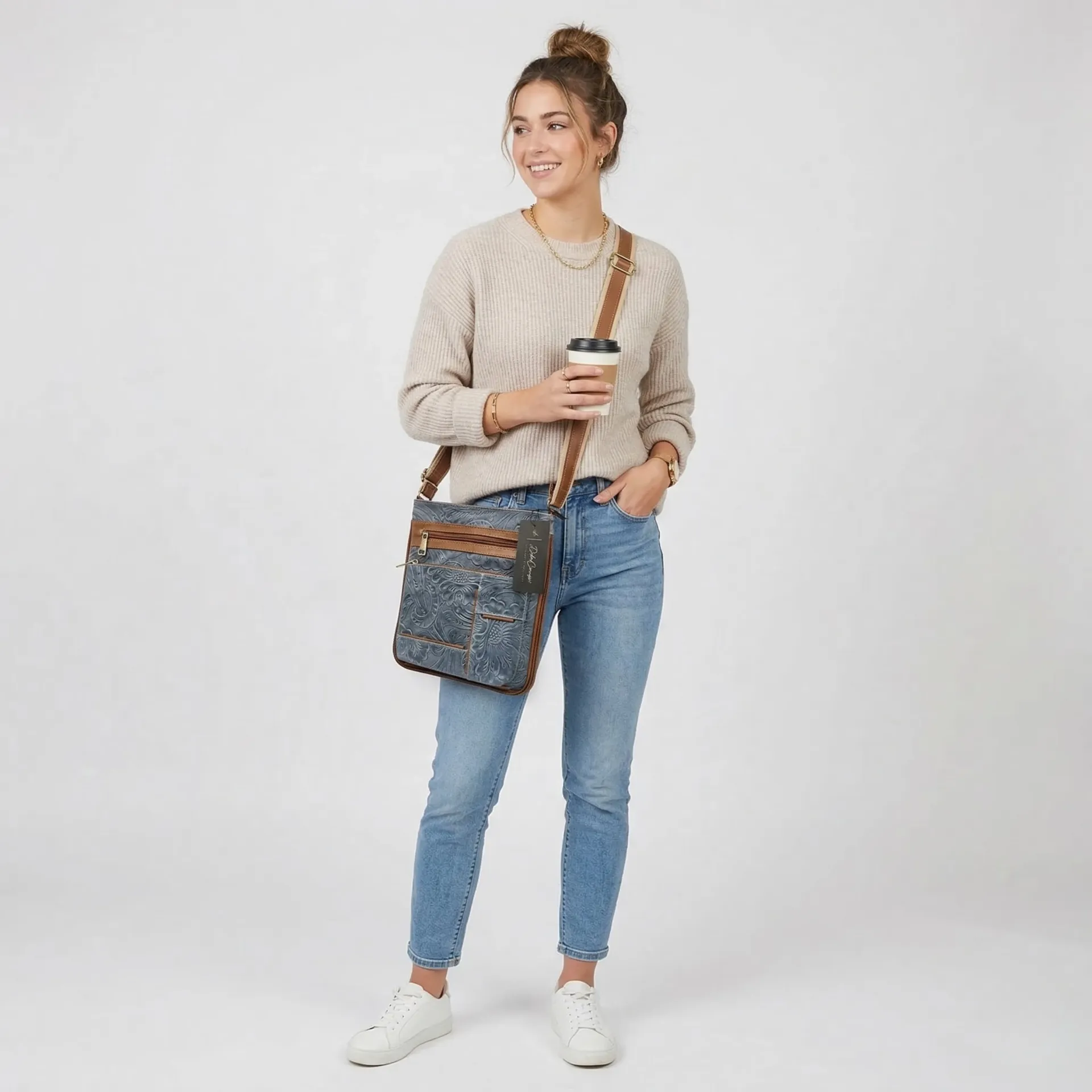 [B16UN12PFAZJ] UNISEX #12 PIEL  (FLORES AZUL JEANS)