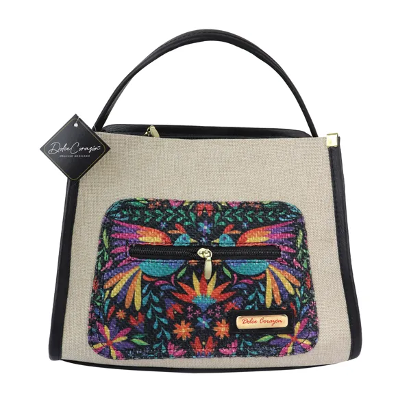 [B02GRYUESANB] GRACE TEXTIL (YUTE ESTAMPADO AVES NEGRO/BEIGE)