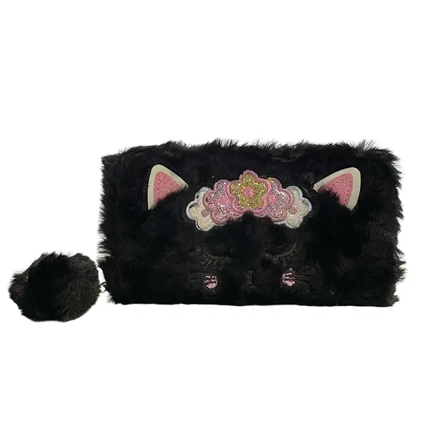 CARTERA UN CIERRE PELUCHE GATO 