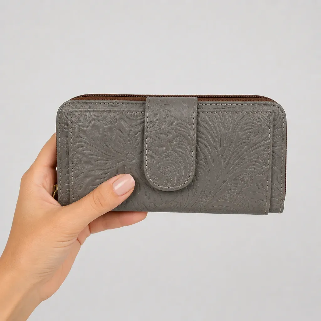 [C07MONPFGRR] CARTERA MONI PIEL  (FLORES GRIS RATA)