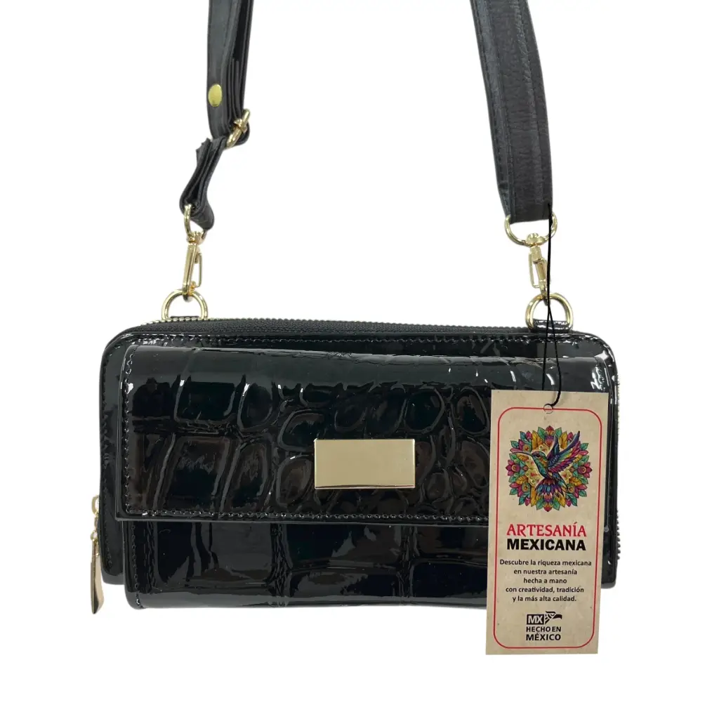 [P22PCCHNE] PORTACEL PIEL UN CIERRE (CHAROL NEGRO)