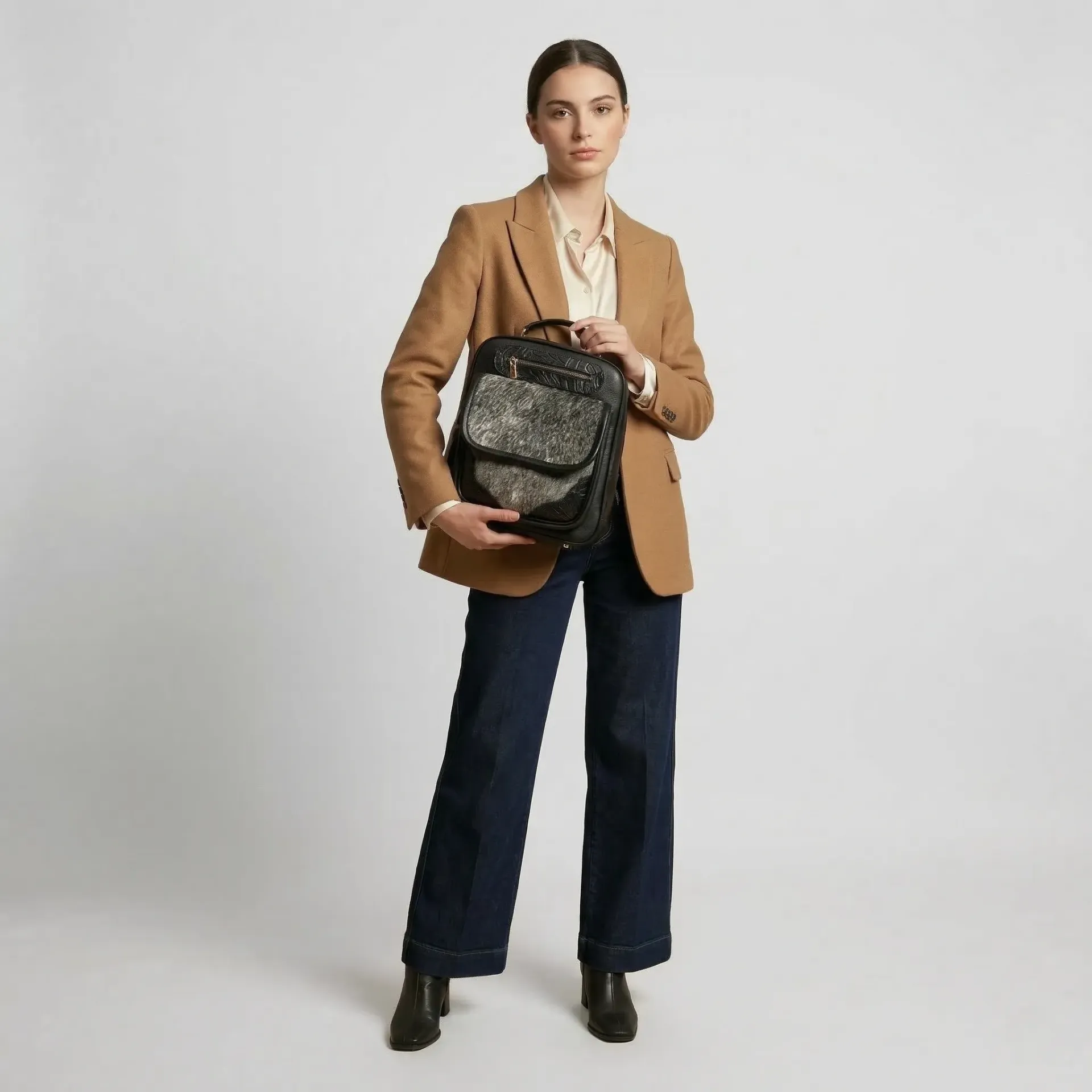 [M4RXPLFPNE] MOCHILA ROX PIEL PELO  (LISO FLOR PELO NEGRO)