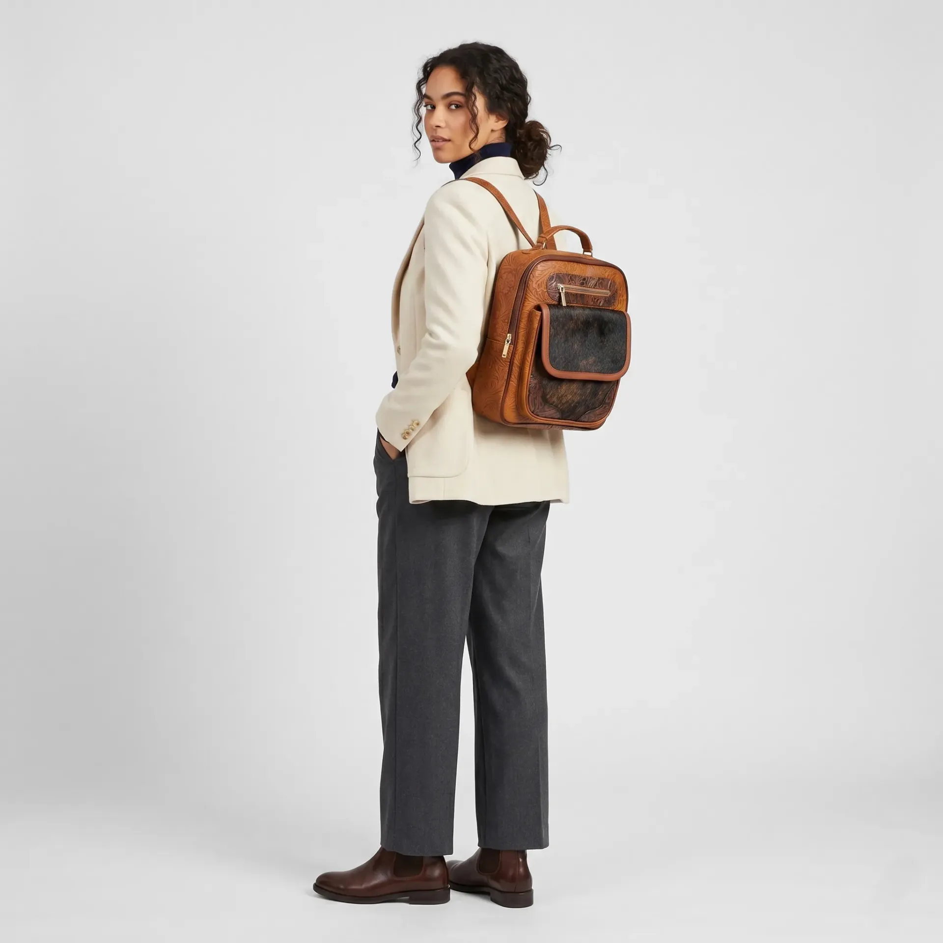 [M4RXPFPSH] MOCHILA ROX PIEL PELO  (FLORES PELO SHEDRON)