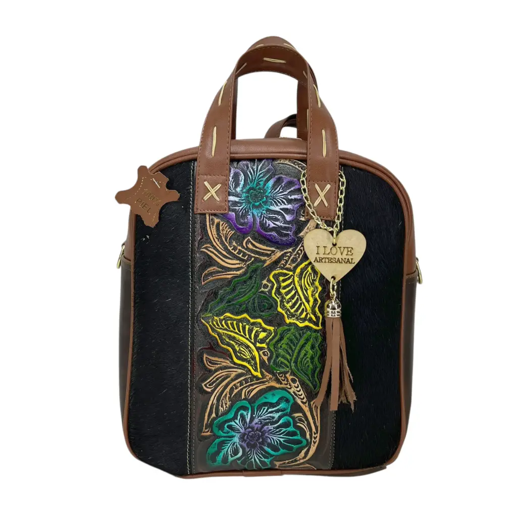MORRAL PIEL VAQUETA FLOR PELO SHEDRON/CAFÉ 