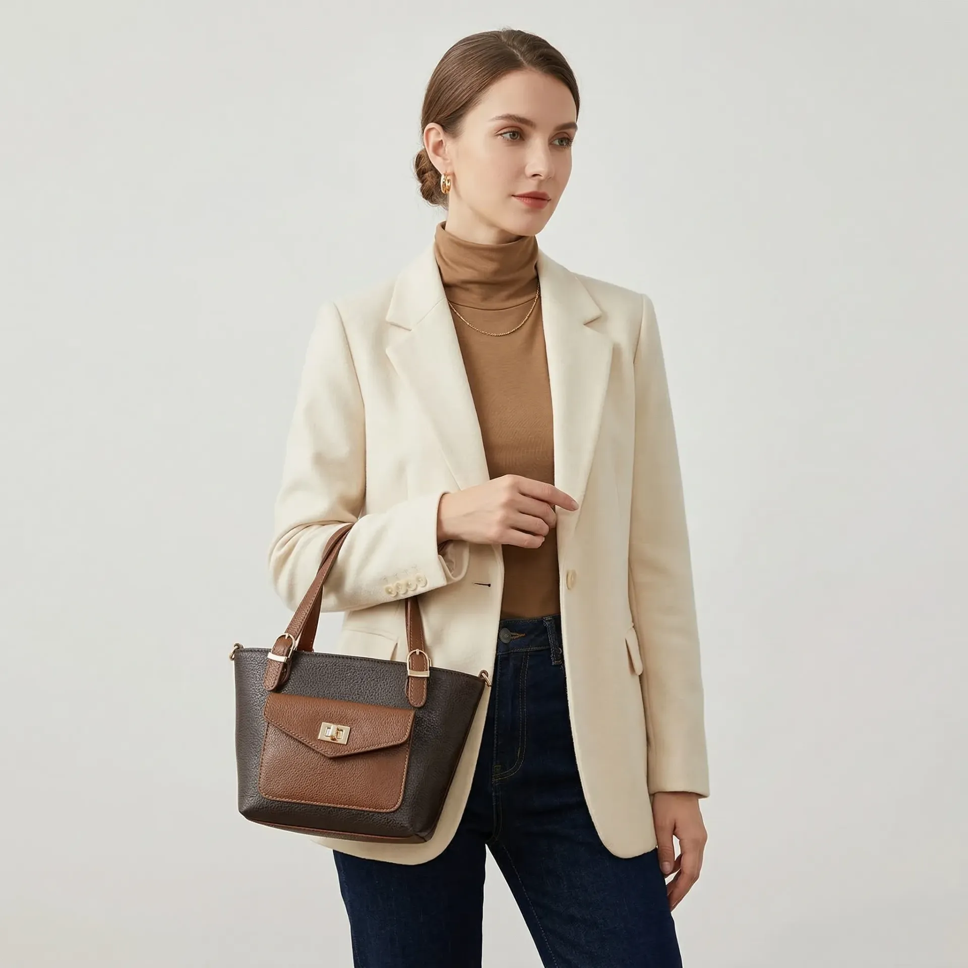 [B9TMLPCSH] TOTE MINI PIEL (LISO CAFÉ/SHEDRON)