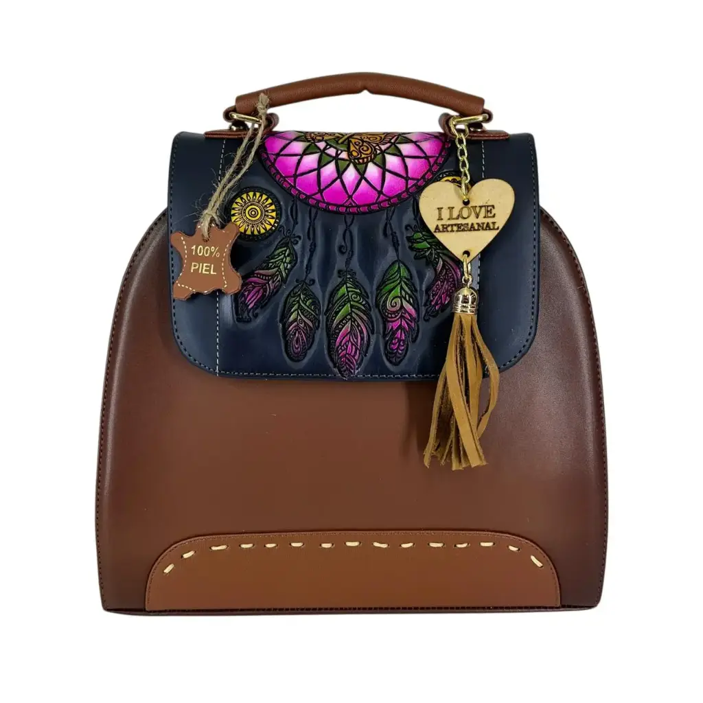 [B5BKVATSN] BACKPAK PIEL VAQUETA MANDALA NEGRO/SHEDRON  (ATRAPASUEÑO SHEDRON/NEGRO)