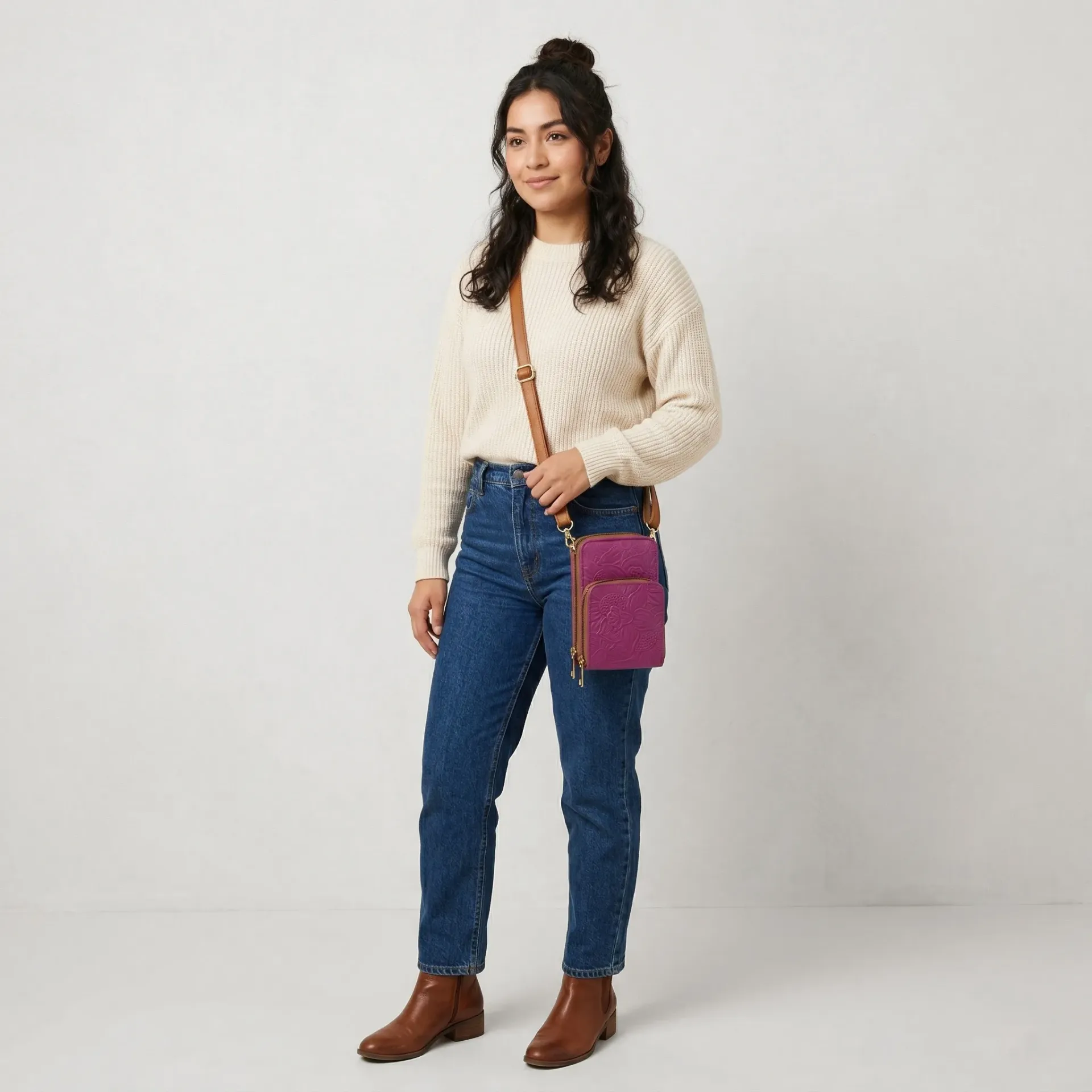 [P1CEL3GVIO] PORTACEL PIEL TRIPLE CIERRE (GIRASOL VIOLETA)