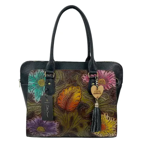 [B02POTPFNEM] PORTAFOLIO TODO PIEL FLORES NEGRO/MULTICOLOR