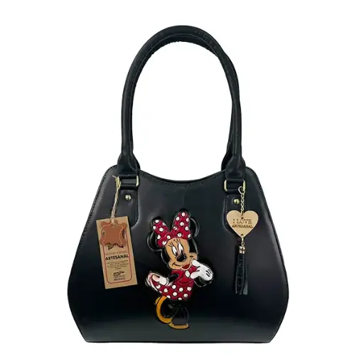 [B01VAAL2MBN24] BOLSO VAQUETA ARTESANAL LUNA 2 MINNIE BICOLOR NEGRO 24