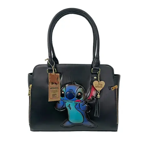 [B01VAALSBN26] BOLSO VAQUETA ARTESANAL LORENA STITCH BICOLOR NEGRO 26