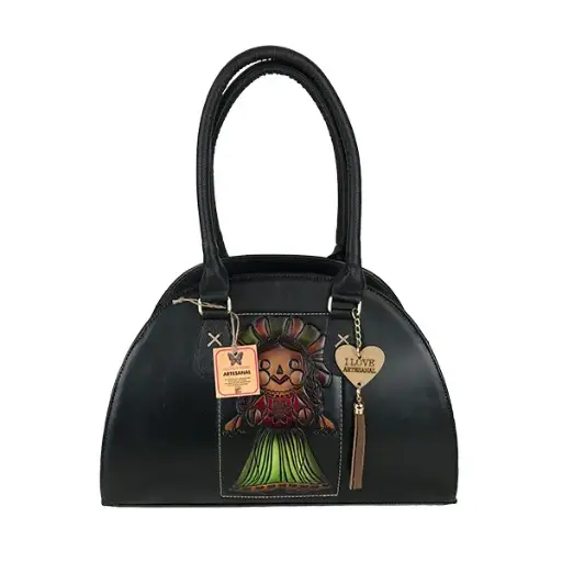 [B05VAAL1LBN2] BOLSO VAQUETA ARTESANAL LUNA #1 LELE BICOLOR NEGRO 2