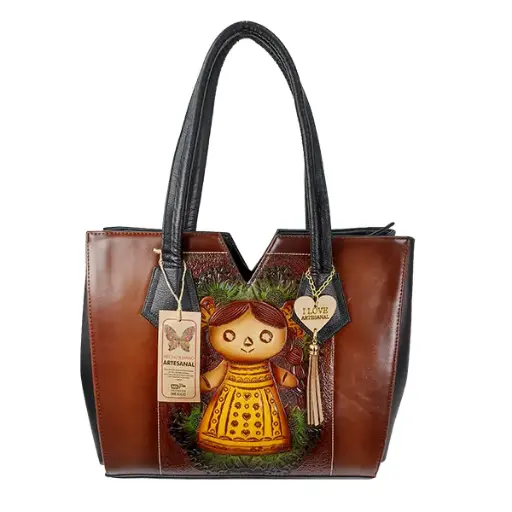 [B05VAAR2LBSNR] BOLSO VAQUETA ARTESANAL REYNA 2 LELE BICOLOR SHEDRON NEGRO R