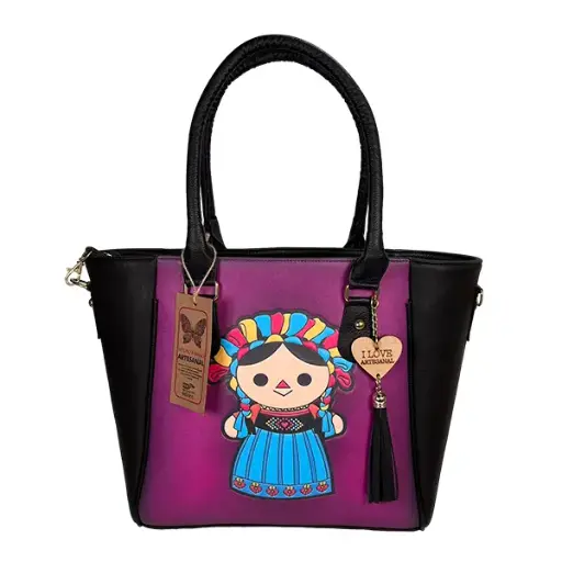[B05VAALLMNW] BOLSO VAQUETA ARTESANAL LULA LELE MORADO NEGRO W