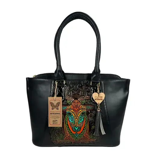 [B05VAAMVBNM] BOLSO VAQUETA ARTESANAL MARY VENADO BICOLOR NEGRO M