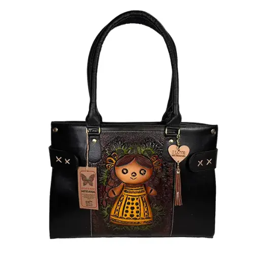 [B05VAACLBN03] BOLSO VAQUETA ARTESANAL CRUSTACEO LELE BICOLOR NEGRO 03