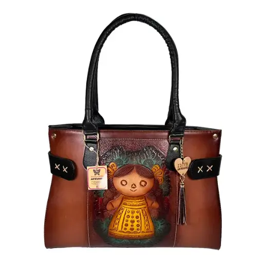 [B05VAACLBSNS] BOLSO VAQUETA ARTESANAL CRUSTACEO LELE BICOLOR SHEDRON NEGRO S