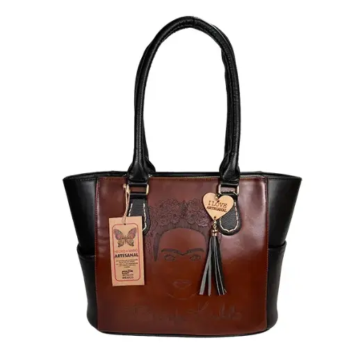 [B05VAAMFLSNY] BOLSO VAQUETA ARTESANAL MARIBEL FRIDA LASER SHEDRON NEGRO Y