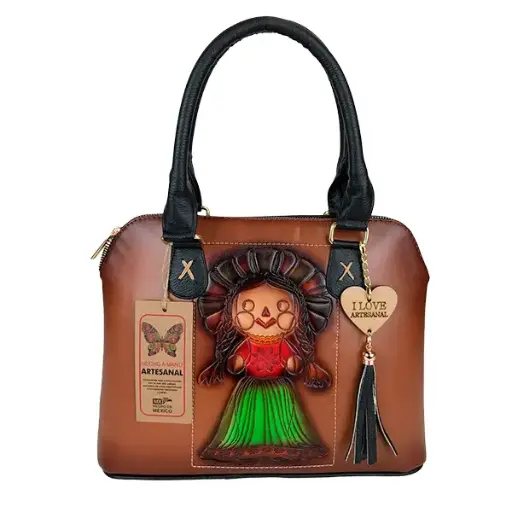 [B05VAAP2LBSN17] BOLSO VAQUETA ARTESANALA PACHITA 2 LELE BICOLOR SHEDRON NEGRO 17