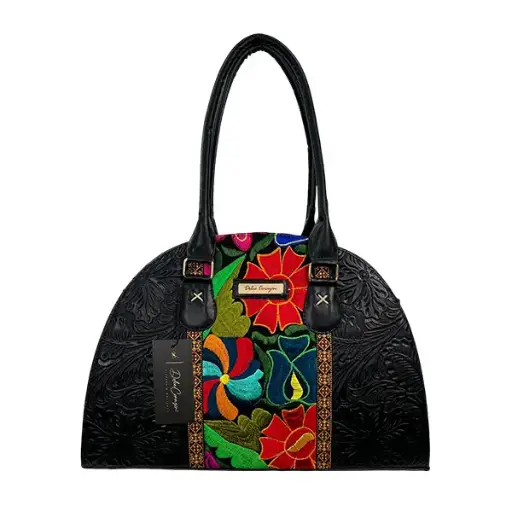 [B02MIRPBFNEG] MIRNA PIEL/BORDADO FLORES NEGRO