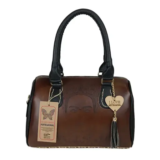 [B05VAALFLSN13] BOLSO VAQUETA ARTESANAL LOLITA FRIDA LASER SHEDRON NEGRO 13