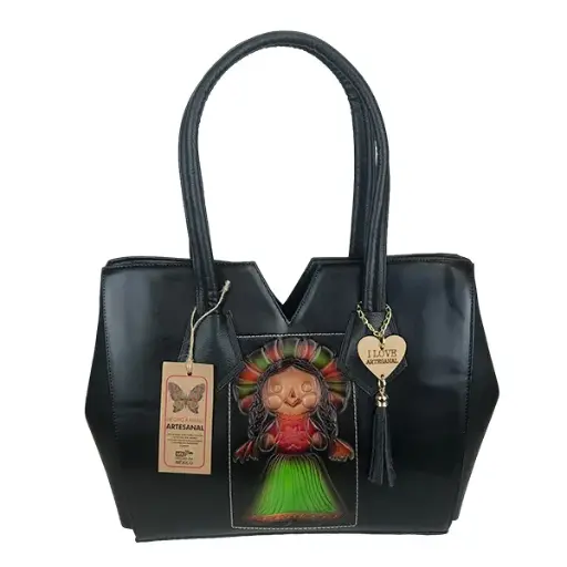 [B05VAAR2LENEA] BOLSO VAQUETA ARTESANAL REYNA 2 LELE NEGRO A