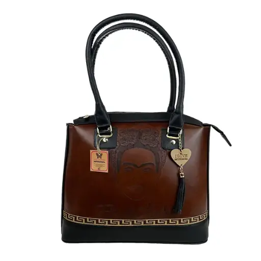 [B05VAANCLFND] BOLSO VAQUETA ARTESANAL NATALIA CAFE LASER FRIDA NEGRO D