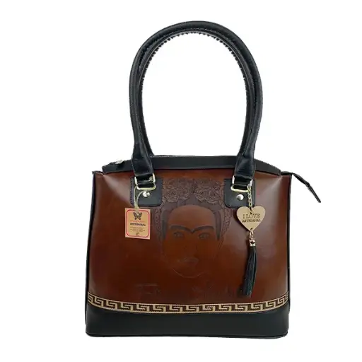 [B05VAANCLFND] BOLSO VAQUETA ARTESANAL NATALIA CAFE LASER FRIDA NEGRO D