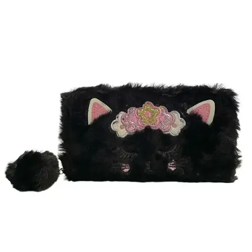 CARTERA UN CIERRE PELUCHE GATO 
